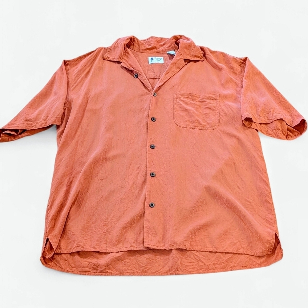 Tommy Bahama Mens Hawaiian Shirt XL Salmon 100% Silk Short Sleeve Casual